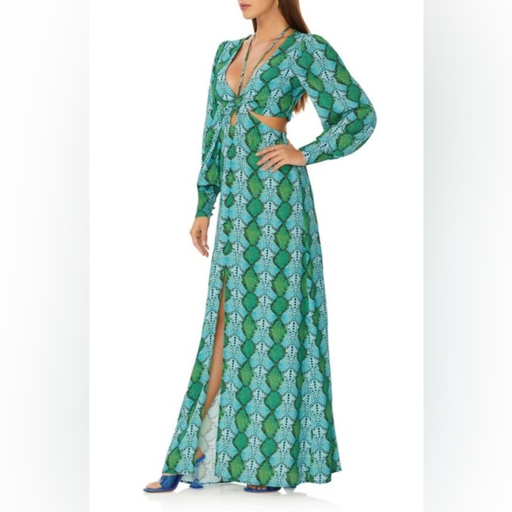 AFRM Dialli Blue Green Snakeskin Maxi Dress Size Large L - Excellent Condition